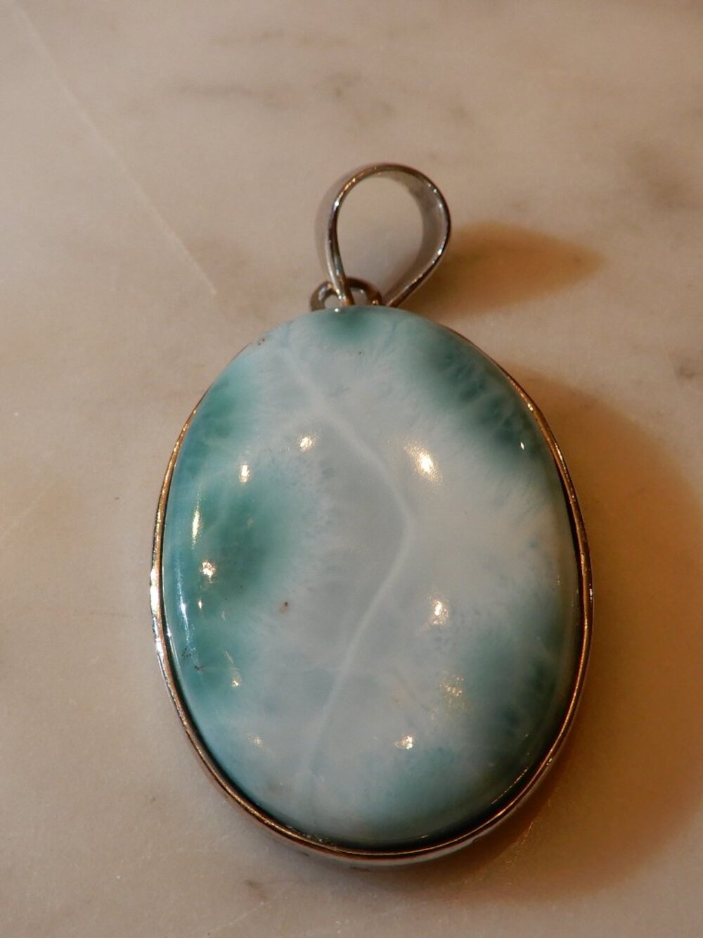 Handmade Vintage Larimar and Sterling Silver Pendant